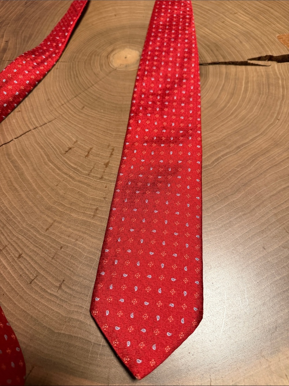 Classic Red Men's Silk Tie with Micro Paisley